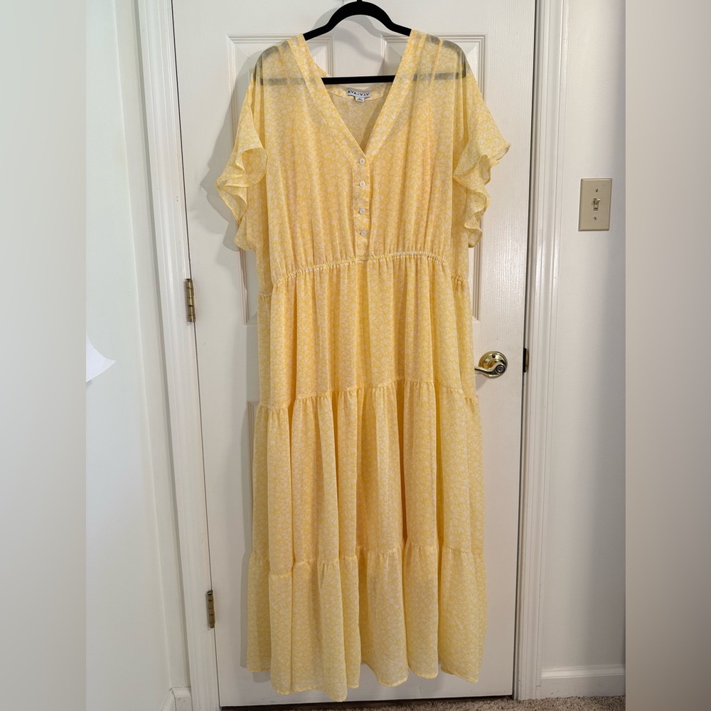 Ava & Viv Yellow Maxi Sundress with Flutter Sleeves